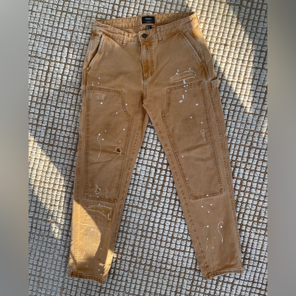 Forever 21 Straight Distressed Cargo Jeans